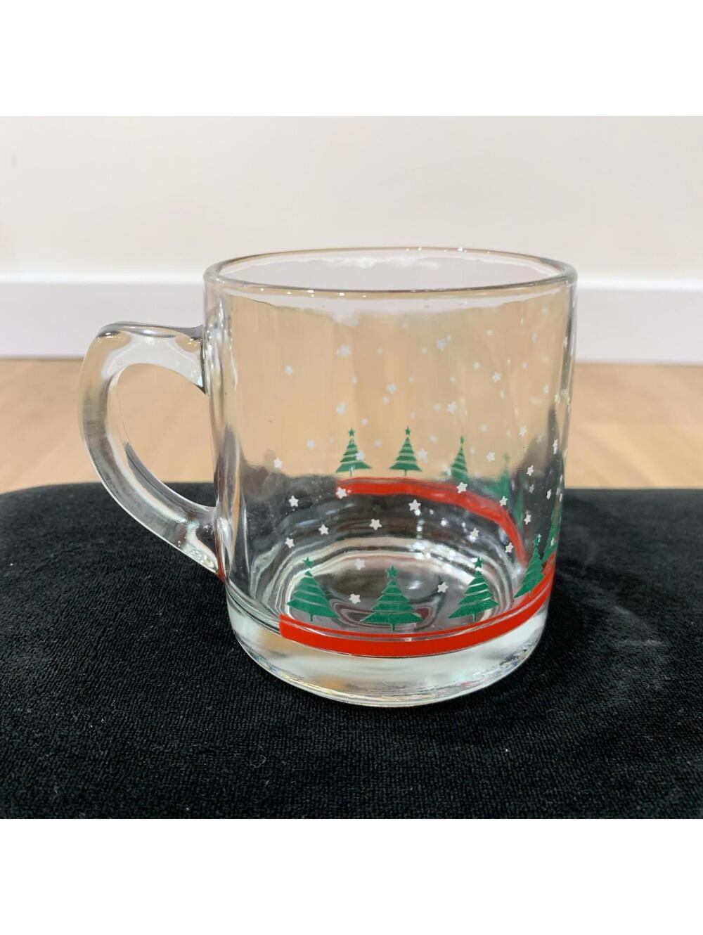 Vintage 1980s–1990s Libbey Christmas Tree Snow Glass Mug Holiday Drinkware